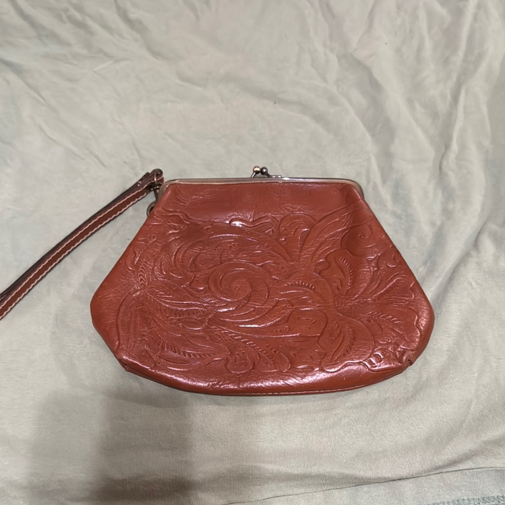 Patricia Nash Brown Embossed Leather Wristlet Clutch